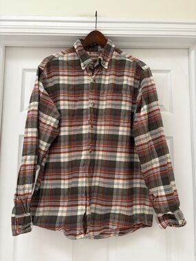 RedHead Plaid Button-Down Shirt in Cream, Orange & Olive